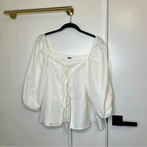 Cult Gaia Aurel white cotton linen tie front top size Medium - Picture 5 of 8